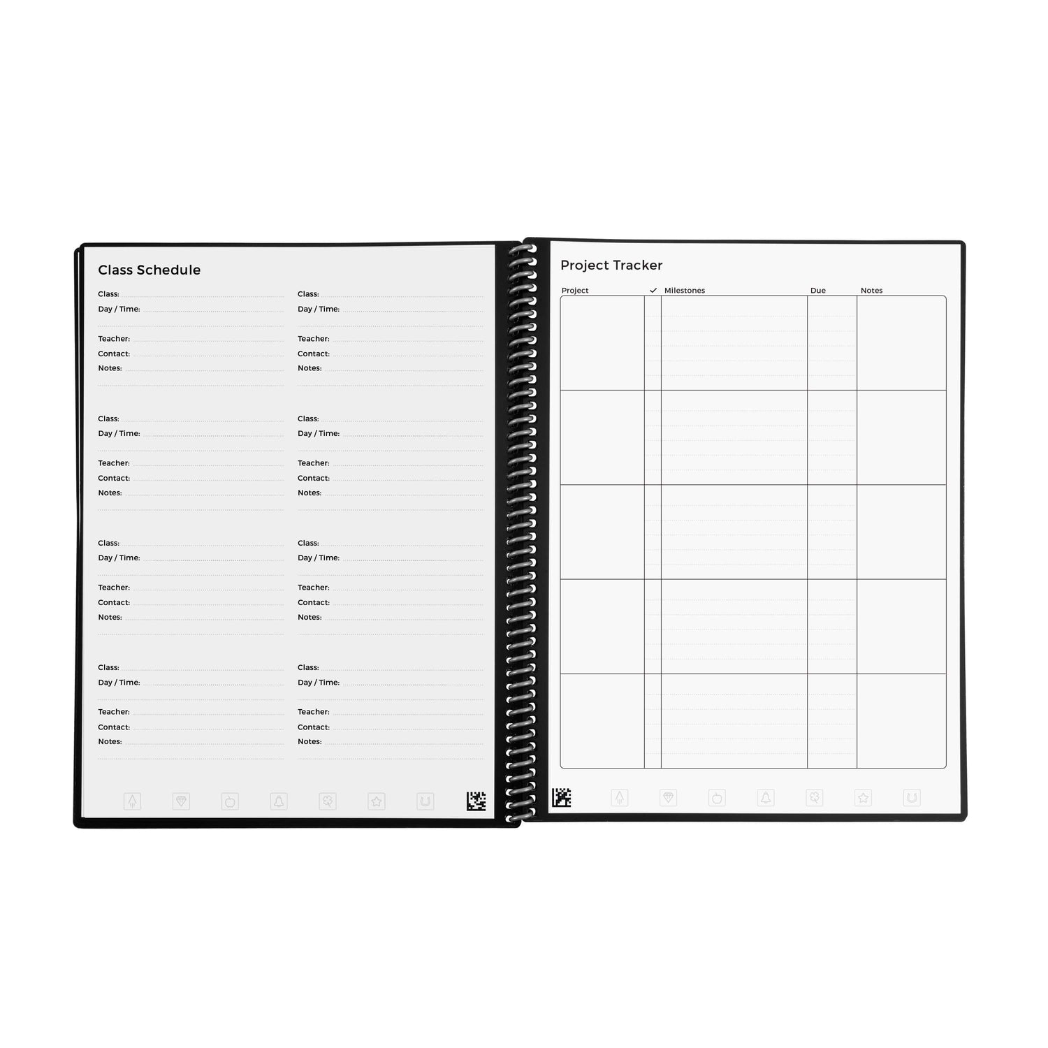 class schedule and project tracker pages
